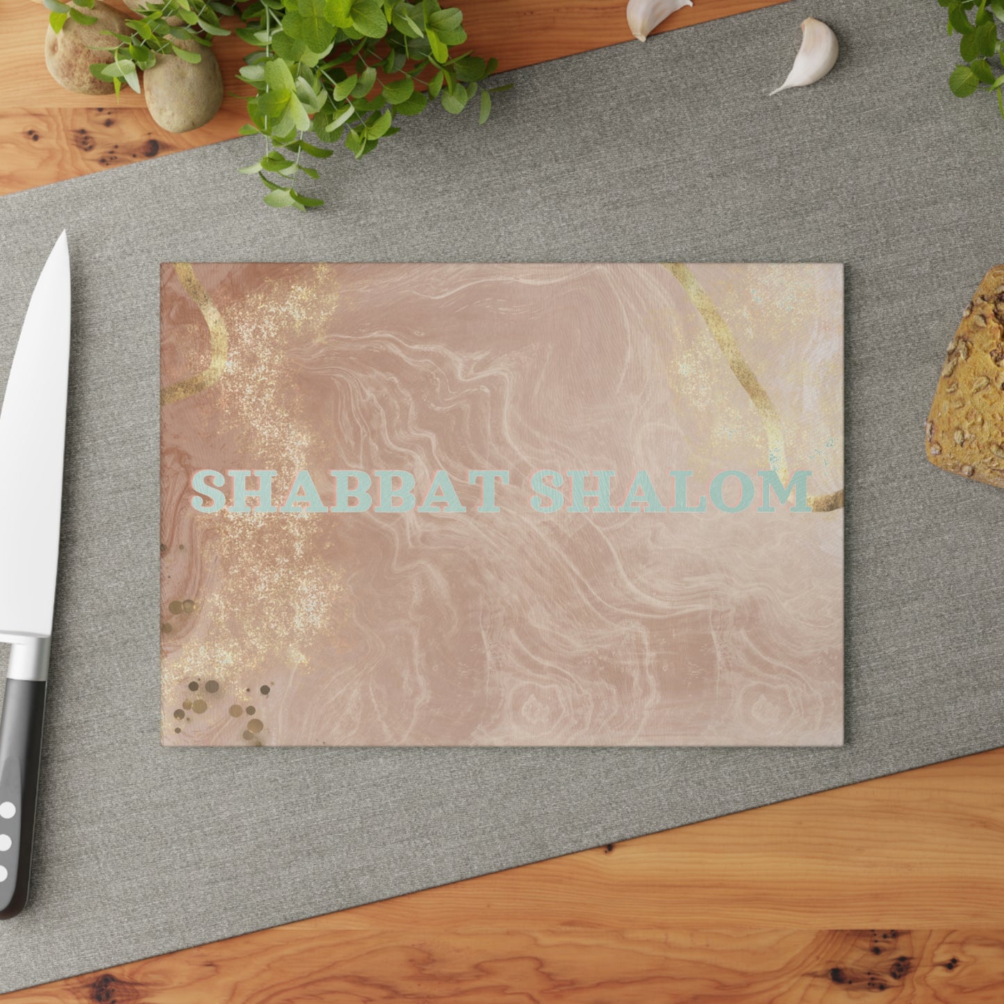 Shabbat Shalom Glass Cutting / Challah Board