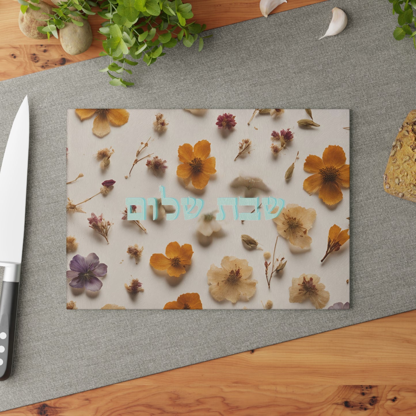 Shabbat Shalom Glass Cutting Board