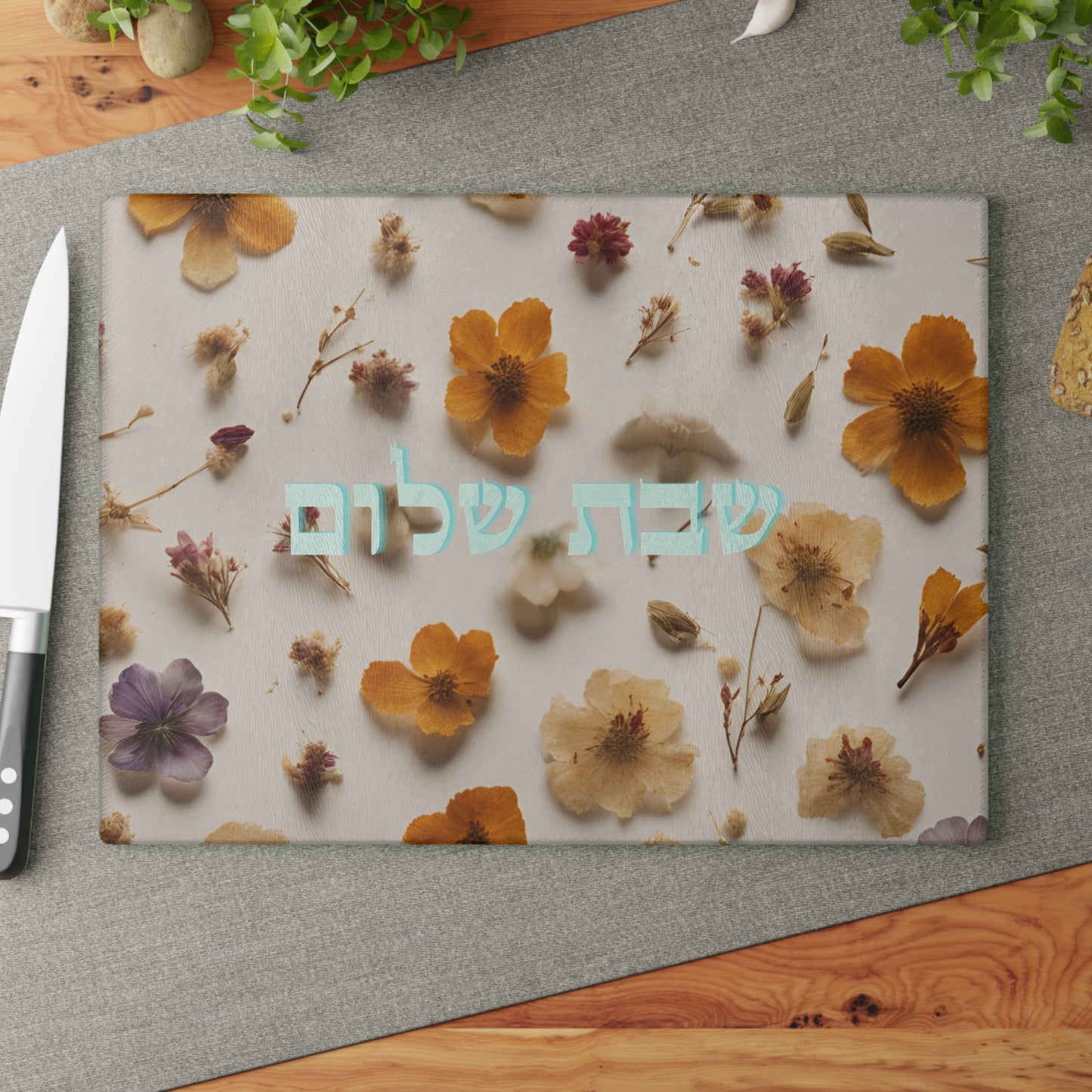 Shabbat Shalom Glass Cutting Board